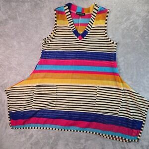 Ronnie Salloway Boho Beach Coverup Small Colorful Striped Mesh Vibrant